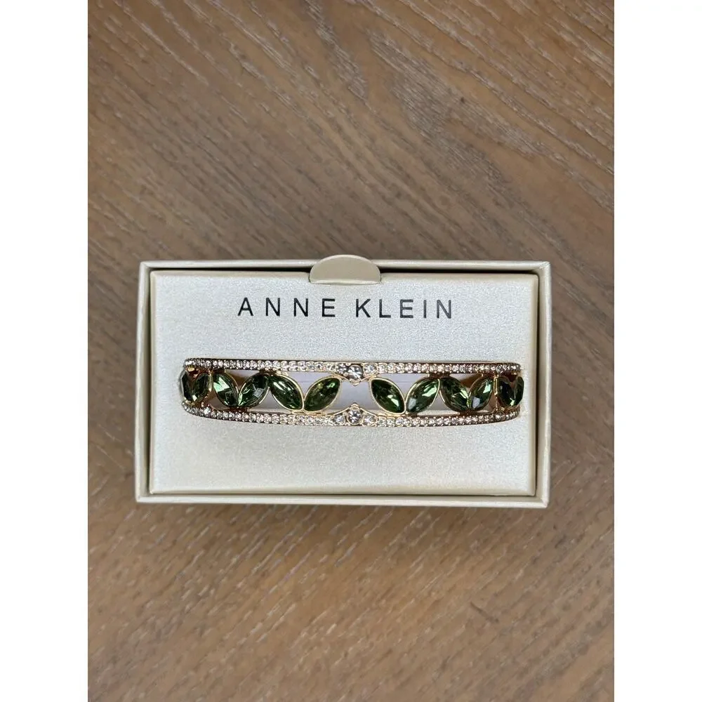 Anne Klein Gold Tone Green Crystal Bangle Bracelet - Picture 2 of 3
